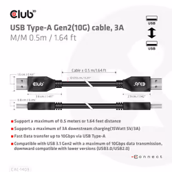 CLUB3D CAC-1409 cavo USB USB 3.2 Gen 2 (3.1 Gen 2) 0,5 m USB A Nero - Vista aggiuntiva 4