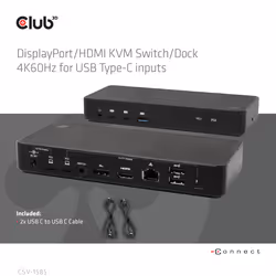 CLUB3D DisplayPort/HDMI KVM Switch/Dock 4K60Hz For USB Type-C inputs - Vista aggiuntiva 4