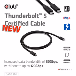 CLUB3D CAC-2501 Cavo Thunderbolt 1 m 120 Gbit/s Nero - Vista aggiuntiva 2