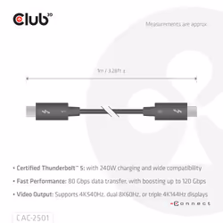 CLUB3D CAC-2501 Cavo Thunderbolt 1 m 120 Gbit/s Nero - Vista aggiuntiva 4