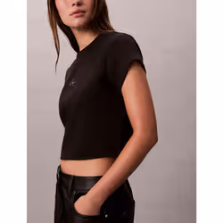 Calvin Klein T-shirt con logo in cotone a costine slim - Vista aggiuntiva 4