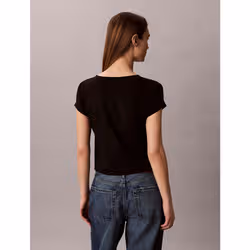 Calvin Klein T-shirt con scollo a V in cotone a costine - Vista aggiuntiva 4