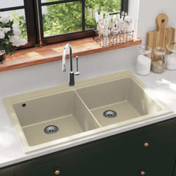 Lavello da Cucina in Granito Vasca Doppia Beige vidaXL44506