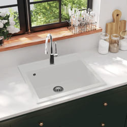 Lavandino, Lavello da Cucina in Granito Vasca Singola Bianco Vidaxl 95764
