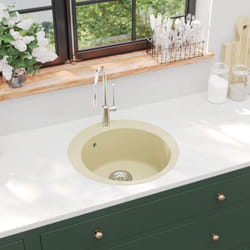 Lavello da Cucina in Granito Vasca Singola Tonda Beige Vidaxl 559493