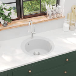 Lavandino, Lavello da Cucina in Granito Vasca Singola Tonda Bianco Vidaxl 56125