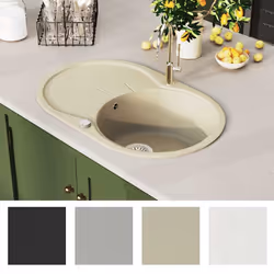 vidaXL Lavello da Cucina in Granito Vasca Singola Ovale Beige - Vista aggiuntiva 3