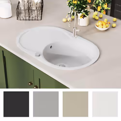 vidaXL Lavello da Cucina in Granito Vasca Singola Ovale Bianco - Vista aggiuntiva 3