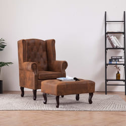 vidaXL Poltrona Chesterfield Poggiapiedi Marrone Ecopelle Scamosciata