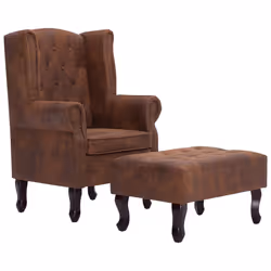 vidaXL Poltrona Chesterfield Poggiapiedi Marrone Ecopelle Scamosciata - Vista aggiuntiva 2