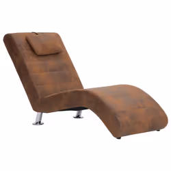 vidaXL Sdraio con Cuscino Marrone in Pelle Sintetica Scamosciata - Vista aggiuntiva 2