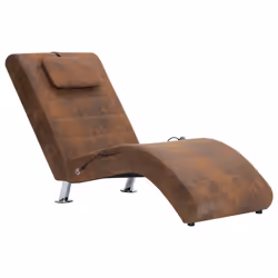vidaXL Sdraio Massaggiante con Cuscino Marrone Similpelle Scamosciata - Vista aggiuntiva 2