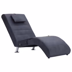 vidaXL Sdraio Massaggiante con Cuscino Grigia Similpelle Scamosciata - Vista aggiuntiva 2