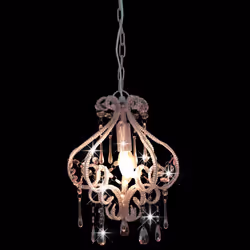 Lampadario con Perle Rosa Rotondo E14cod mxl 73394 - Vista aggiuntiva 2