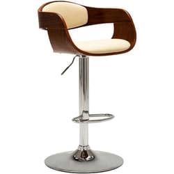 Sgabello da Bar in Ecopelle e Legno Piegato con Poggiapiedi Stile Moderno vari colori colore : Crema e marrone scuro