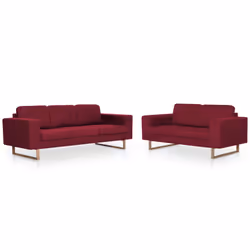 vidaXL Set Divani 2 pz in Tessuto Rosso Vino - Vista aggiuntiva 2