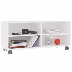 vidaXL Mobile TV con Ruote Bianco 90x35x35 cm in Legno Multistrato - Vista aggiuntiva 3