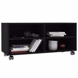 vidaXL Mobile TV con Ruote Nero 90x35x35 cm in Legno Multistrato - Vista aggiuntiva 3