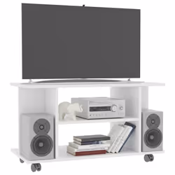 vidaXL Mobile TV con Ruote Bianco 80x40x45 cm in Legno Multistrato - Vista aggiuntiva 3