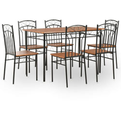 Set da Pranzo Tavolo con Sedie in mdf e Acciaio Marrone varie quantità modelli : 7 pz