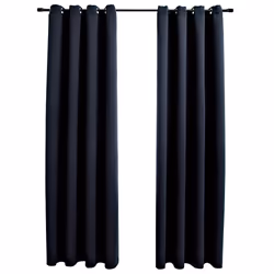 vidaXL Tende Oscuranti con Anelli in Metallo 2 pz Nere 140x225 cm - Vista aggiuntiva 2