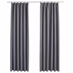 vidaXL Tende Oscuranti con Ganci 2 pz Grigie 140x175 cm - Vista aggiuntiva 2