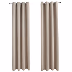 vidaXL Tende Oscuranti con Anelli in Metallo 2 pz Beige 140x225 cm - Vista aggiuntiva 2