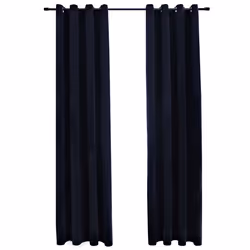 vidaXL Tende Oscuranti con Anelli 2 pz Nere in Velluto 140x225 cm - Vista aggiuntiva 2