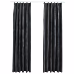 vidaXL Tende Oscuranti con Ganci 2 pz Antracite in Velluto 140x245 cm - Vista aggiuntiva 2