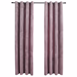 vidaXL Tende Oscuranti con Anelli 2pz Rosa Antico in Velluto 140x175cm - Vista aggiuntiva 2