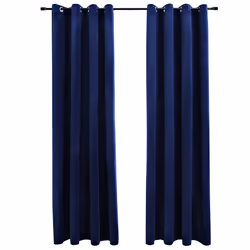 vidaXL Tende Oscuranti con Anelli 2 pz Blu Scuro in Velluto 140x225 cm - Vista aggiuntiva 2