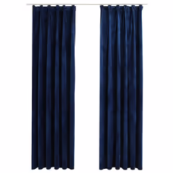 vidaXL Tende Oscuranti con Ganci 2 pz Blu Scuro in Velluto 140x245 cm - Vista aggiuntiva 2