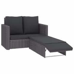 vidaXL Set Divani da Giardino 2 pz con Cuscini in Polyrattan Grigio - Vista aggiuntiva 2