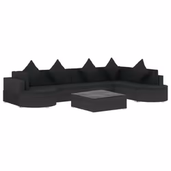 vidaXL Set Divani da Giardino 8 pz con Cuscini in Polyrattan Nero - Vista aggiuntiva 2