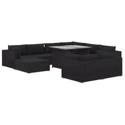 vidaXL Set Divani da Giardino 10 pz con Cuscini in Polyrattan Nero - Vista aggiuntiva 2