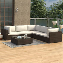 Set Divani da Giardino 6 pz con Cuscini in Polyrattan Marrone Vidaxl