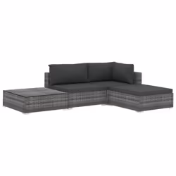 vidaXL Set Divani da Giardino 4 pz con Cuscini in Polyrattan Grigio - Vista aggiuntiva 2