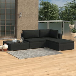 vidaXL Set Divani da Giardino 4 pz con Cuscini in Polyrattan Nero