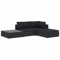 vidaXL Set Divani da Giardino 4 pz con Cuscini in Polyrattan Nero - Vista aggiuntiva 2
