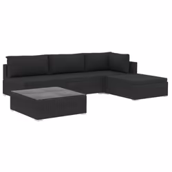 vidaXL Set Divani da Giardino 5 pz con Cuscini in Polyrattan Nero - Vista aggiuntiva 2