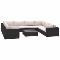 vidaXL Set Divani da Giardino 9 pz con Cuscini in Polyrattan Nero - Vista aggiuntiva 2