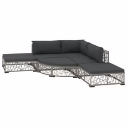 vidaXL Set Divani da Giardino 6 pz con Cuscini in Polyrattan Grigio - Vista aggiuntiva 2