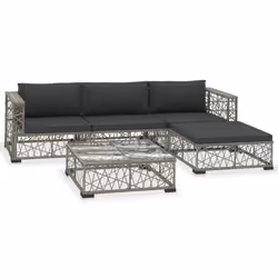 vidaXL Set Divani da Giardino 5 pz con Cuscini in Polyrattan Grigio - Vista aggiuntiva 2