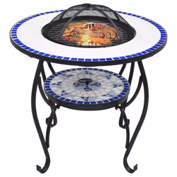 vidaXL Tavolo con Braciere a Mosaico Blu e Bianco 68 cm in Ceramica - Vista aggiuntiva 3