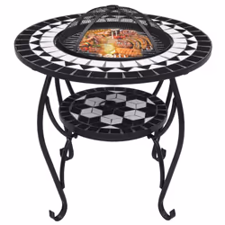vidaXL Tavolo con Braciere a Mosaico Nero e Bianco 68 cm in Ceramica - Vista aggiuntiva 3