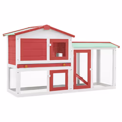 vidaXL Conigliera per Esterni Grande Rossa e Bianca 145x45x84 cm Legno - Vista aggiuntiva 2