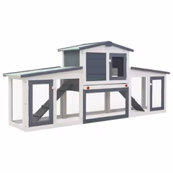 vidaXL Conigliera per Esterni Grande Grigia e Bianca 201x45x85cm in Legno - Vista aggiuntiva 2