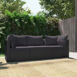 3 pz Set Divani da Giardino, Salotti da Giardino con Cuscini in Polyrattan Nero Vidaxl