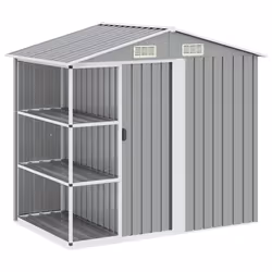 vidaXL Capanno da Giardino con Scaffali Grigio 205x130x183 cm in Ferro - Vista aggiuntiva 2