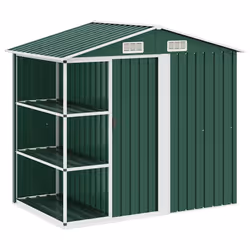 vidaXL Capanno da Giardino con Scaffali Verde 205x130x183 cm in Ferro - Vista aggiuntiva 2